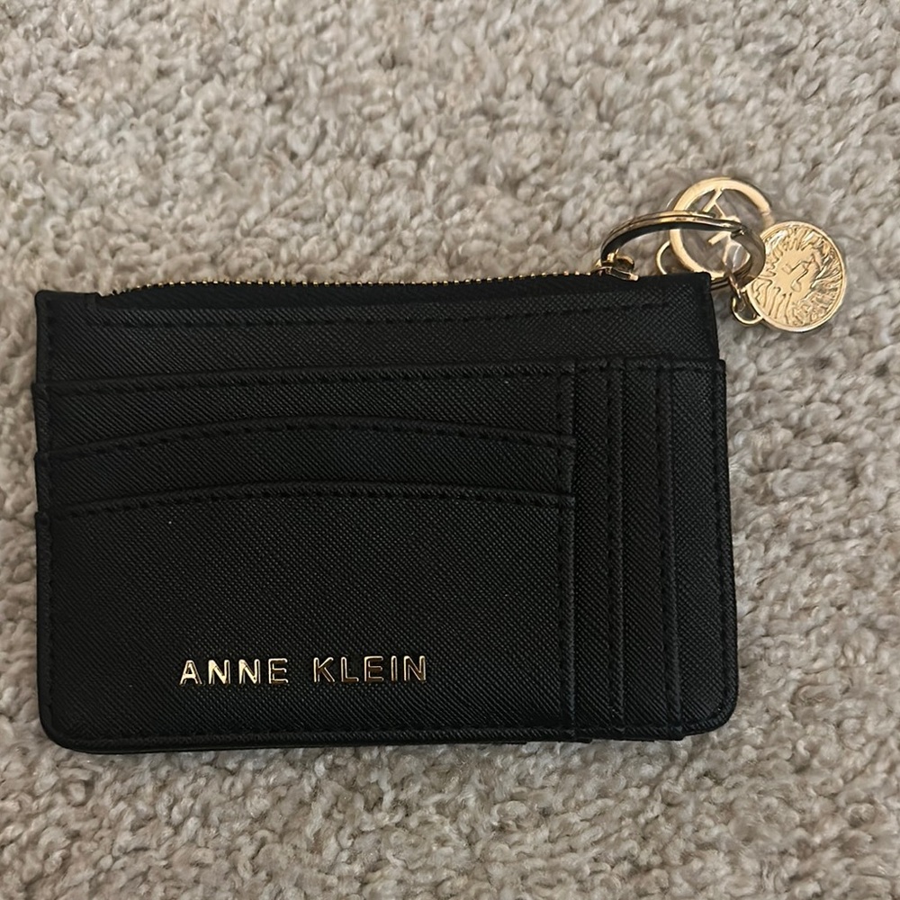 Anne Klein Black Card Wallet with Gold Accents